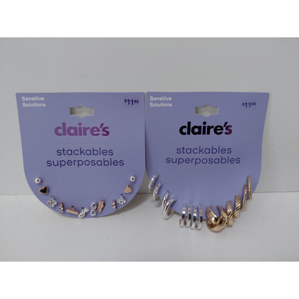 LOT of 2 Claire's Earrings Packs Stackables Superposables 10 Pairs‎ NEW